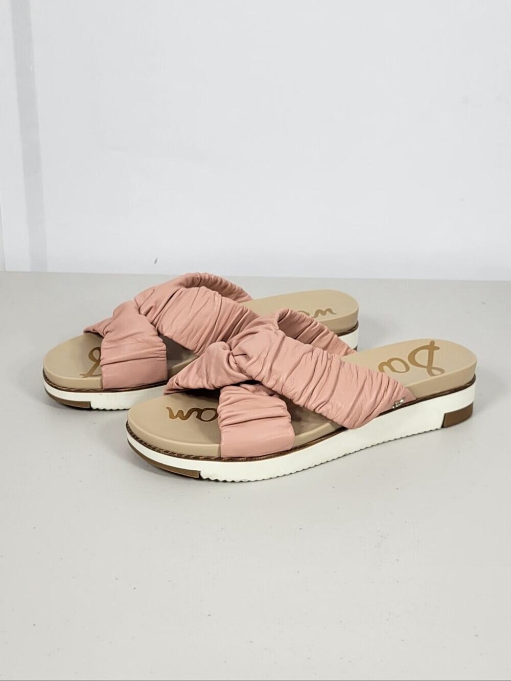 Sam Edelman Women’s Slide Sandals with Knotted Ruched Straps - Pink Size 9